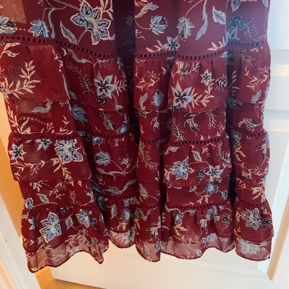 Rebecca Minkoff Burgandy Floral Midi Dress Size M - Picture 4 of 5